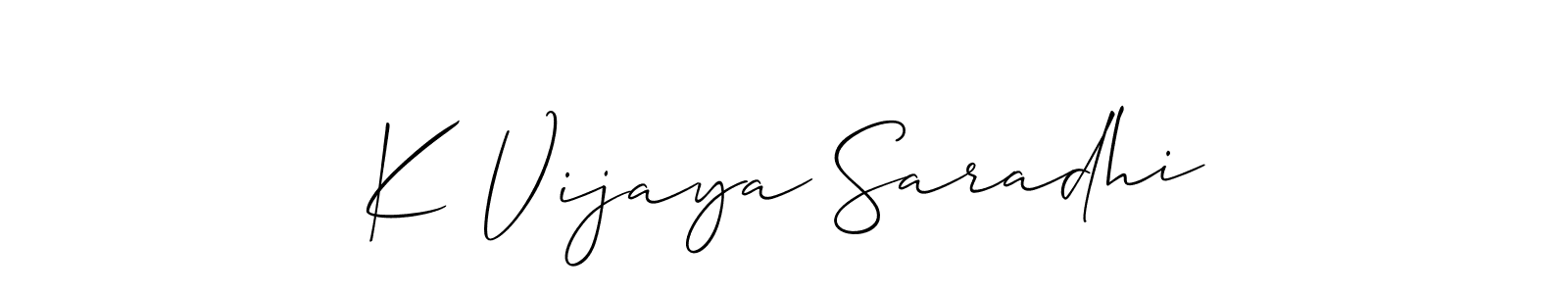 The best way (Allison_Script) to make a short signature is to pick only two or three words in your name. The name K Vijaya Saradhi include a total of six letters. For converting this name. K Vijaya Saradhi signature style 2 images and pictures png