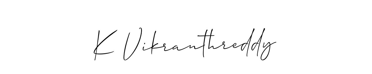 Make a short K Vikranthreddy signature style. Manage your documents anywhere anytime using Allison_Script. Create and add eSignatures, submit forms, share and send files easily. K Vikranthreddy signature style 2 images and pictures png