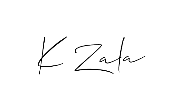 The best way (Allison_Script) to make a short signature is to pick only two or three words in your name. The name K Zala include a total of six letters. For converting this name. K Zala signature style 2 images and pictures png