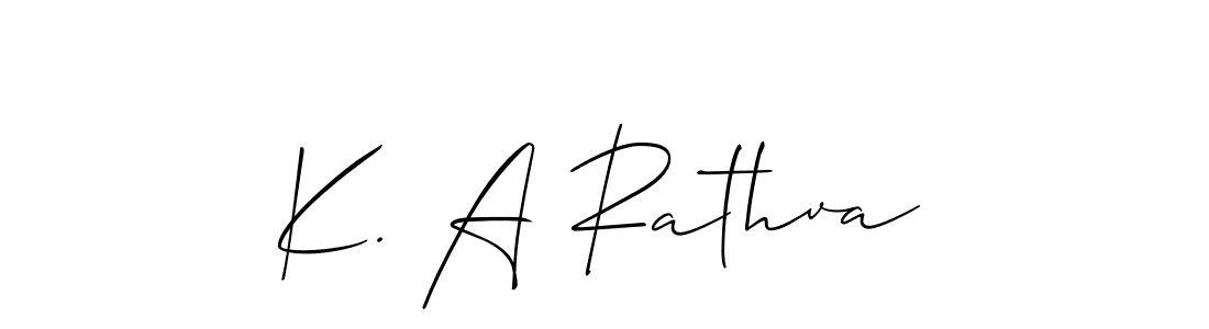 The best way (Allison_Script) to make a short signature is to pick only two or three words in your name. The name K. A Rathva include a total of six letters. For converting this name. K. A Rathva signature style 2 images and pictures png