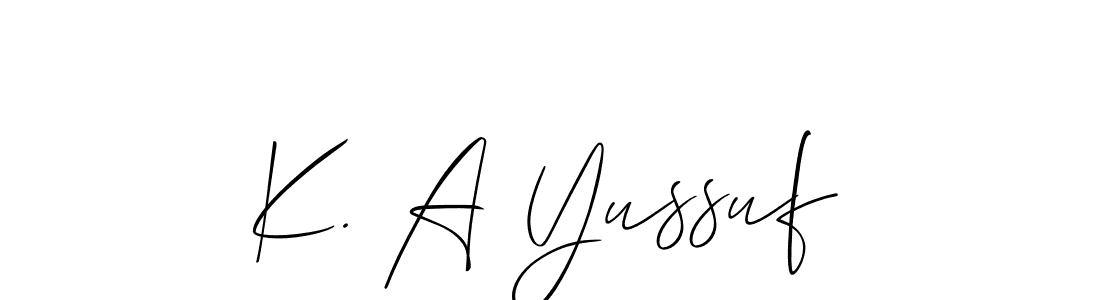 The best way (Allison_Script) to make a short signature is to pick only two or three words in your name. The name K. A Yussuf include a total of six letters. For converting this name. K. A Yussuf signature style 2 images and pictures png