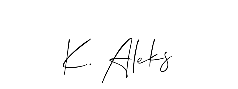 The best way (Allison_Script) to make a short signature is to pick only two or three words in your name. The name K. Aleks include a total of six letters. For converting this name. K. Aleks signature style 2 images and pictures png