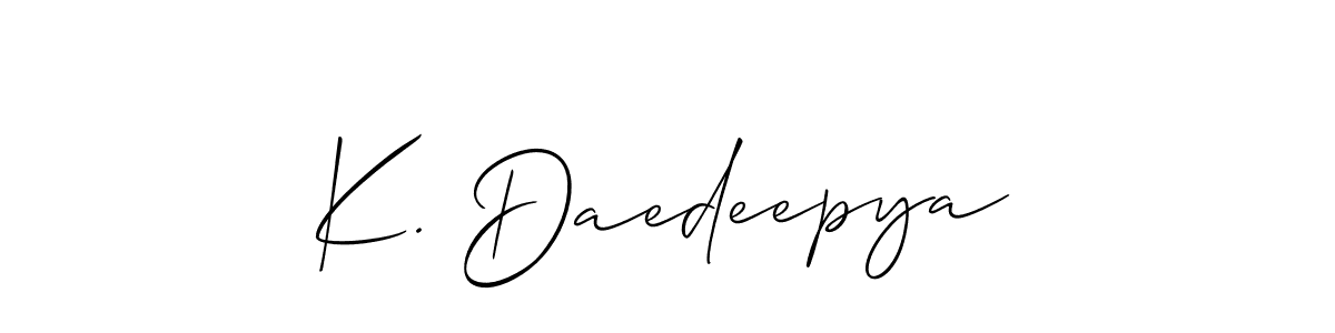 This is the best signature style for the K. Daedeepya name. Also you like these signature font (Allison_Script). Mix name signature. K. Daedeepya signature style 2 images and pictures png