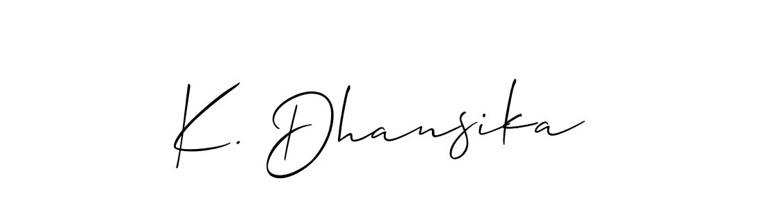 Allison_Script is a professional signature style that is perfect for those who want to add a touch of class to their signature. It is also a great choice for those who want to make their signature more unique. Get K. Dhansika name to fancy signature for free. K. Dhansika signature style 2 images and pictures png