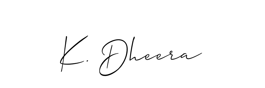 The best way (Allison_Script) to make a short signature is to pick only two or three words in your name. The name K. Dheera include a total of six letters. For converting this name. K. Dheera signature style 2 images and pictures png