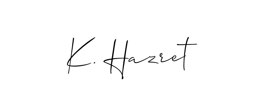 Make a short K. Hazret signature style. Manage your documents anywhere anytime using Allison_Script. Create and add eSignatures, submit forms, share and send files easily. K. Hazret signature style 2 images and pictures png