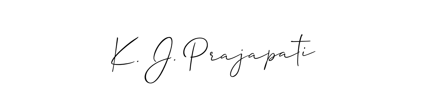 if you are searching for the best signature style for your name K. J. Prajapati. so please give up your signature search. here we have designed multiple signature styles  using Allison_Script. K. J. Prajapati signature style 2 images and pictures png