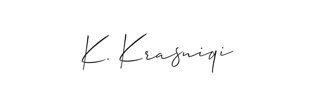 The best way (Allison_Script) to make a short signature is to pick only two or three words in your name. The name K. Krasniqi include a total of six letters. For converting this name. K. Krasniqi signature style 2 images and pictures png