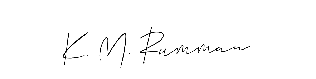 Also You can easily find your signature by using the search form. We will create K. M. Rumman name handwritten signature images for you free of cost using Allison_Script sign style. K. M. Rumman signature style 2 images and pictures png