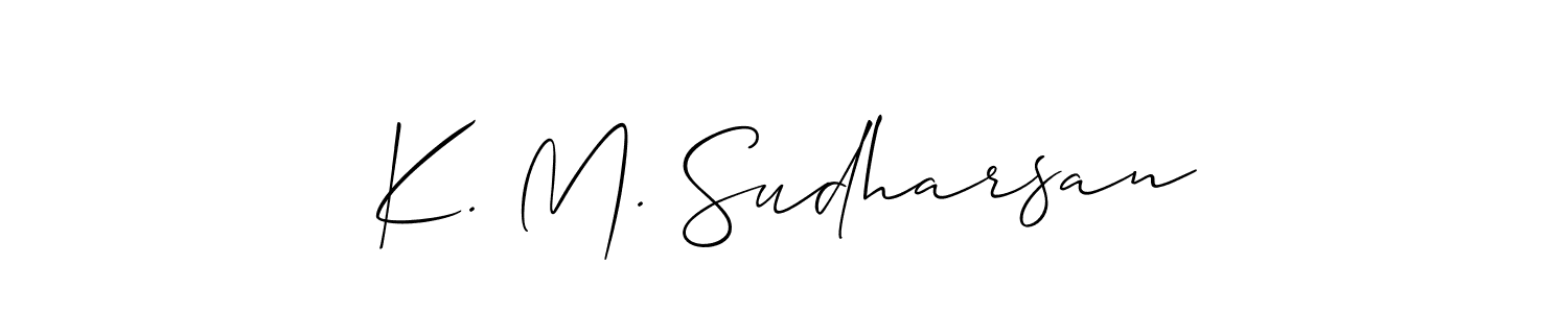 The best way (Allison_Script) to make a short signature is to pick only two or three words in your name. The name K. M. Sudharsan include a total of six letters. For converting this name. K. M. Sudharsan signature style 2 images and pictures png