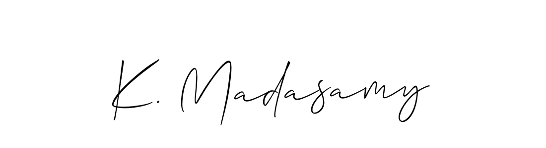 The best way (Allison_Script) to make a short signature is to pick only two or three words in your name. The name K. Madasamy include a total of six letters. For converting this name. K. Madasamy signature style 2 images and pictures png
