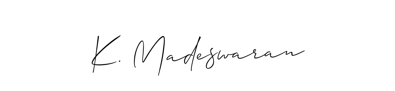 The best way (Allison_Script) to make a short signature is to pick only two or three words in your name. The name K. Madeswaran include a total of six letters. For converting this name. K. Madeswaran signature style 2 images and pictures png