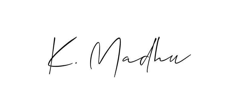 if you are searching for the best signature style for your name K. Madhu. so please give up your signature search. here we have designed multiple signature styles  using Allison_Script. K. Madhu signature style 2 images and pictures png