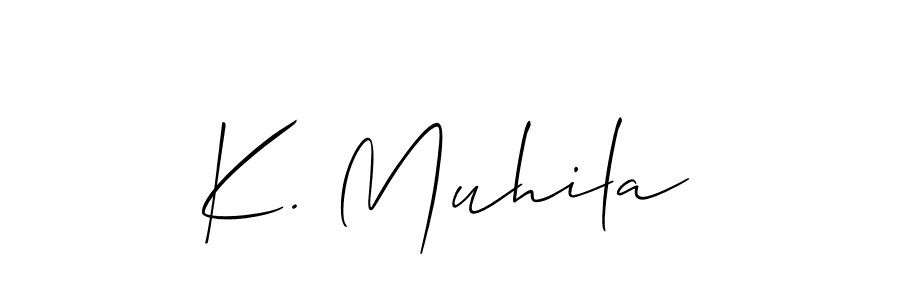 Allison_Script is a professional signature style that is perfect for those who want to add a touch of class to their signature. It is also a great choice for those who want to make their signature more unique. Get K. Muhila name to fancy signature for free. K. Muhila signature style 2 images and pictures png