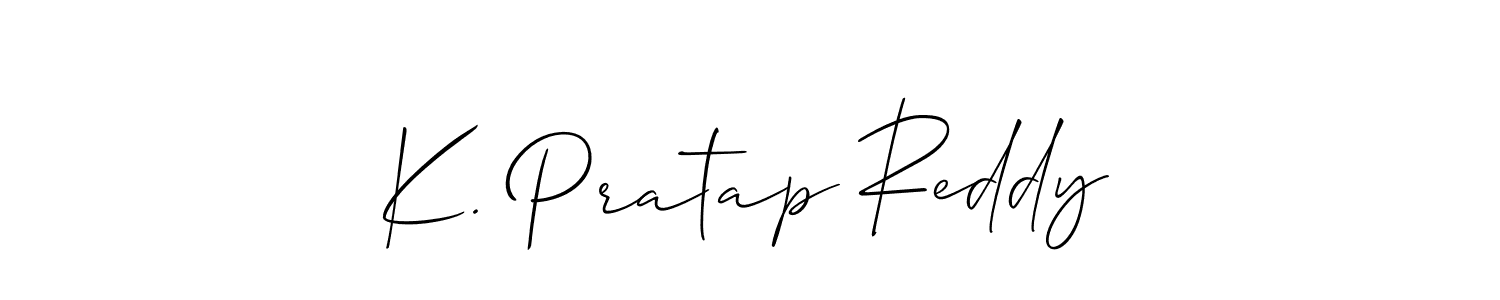 You should practise on your own different ways (Allison_Script) to write your name (K. Pratap Reddy) in signature. don't let someone else do it for you. K. Pratap Reddy signature style 2 images and pictures png