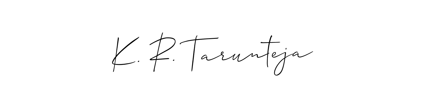 Allison_Script is a professional signature style that is perfect for those who want to add a touch of class to their signature. It is also a great choice for those who want to make their signature more unique. Get K. R. Tarunteja name to fancy signature for free. K. R. Tarunteja signature style 2 images and pictures png