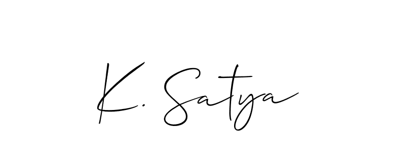 The best way (Allison_Script) to make a short signature is to pick only two or three words in your name. The name K. Satya include a total of six letters. For converting this name. K. Satya signature style 2 images and pictures png