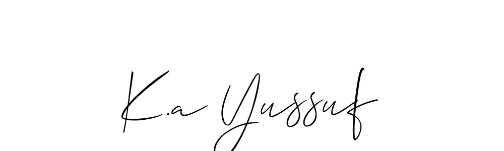 The best way (Allison_Script) to make a short signature is to pick only two or three words in your name. The name K.a Yussuf include a total of six letters. For converting this name. K.a Yussuf signature style 2 images and pictures png