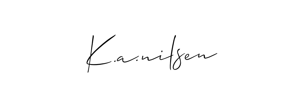 Allison_Script is a professional signature style that is perfect for those who want to add a touch of class to their signature. It is also a great choice for those who want to make their signature more unique. Get K.a.nilsen name to fancy signature for free. K.a.nilsen signature style 2 images and pictures png