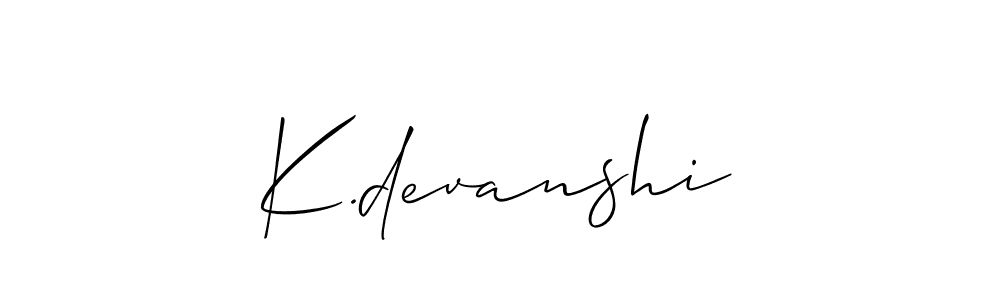 Allison_Script is a professional signature style that is perfect for those who want to add a touch of class to their signature. It is also a great choice for those who want to make their signature more unique. Get K.devanshi name to fancy signature for free. K.devanshi signature style 2 images and pictures png