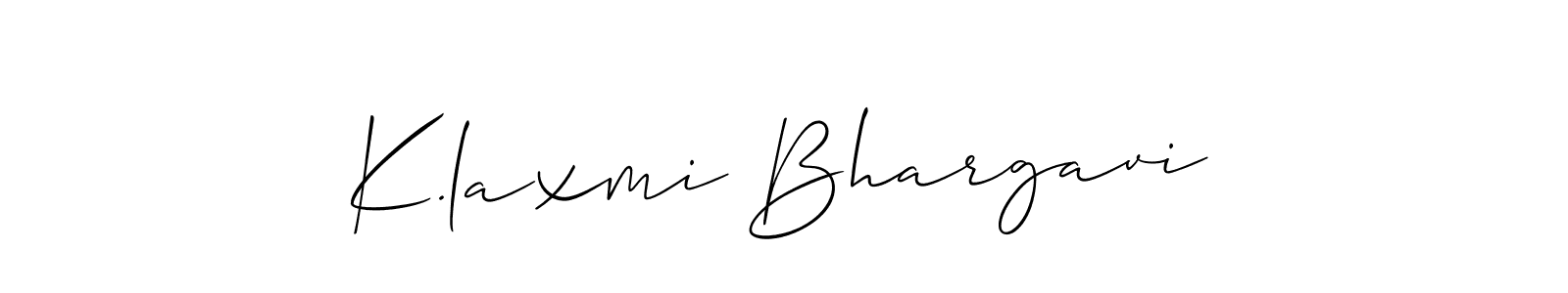 The best way (Allison_Script) to make a short signature is to pick only two or three words in your name. The name K.laxmi Bhargavi include a total of six letters. For converting this name. K.laxmi Bhargavi signature style 2 images and pictures png