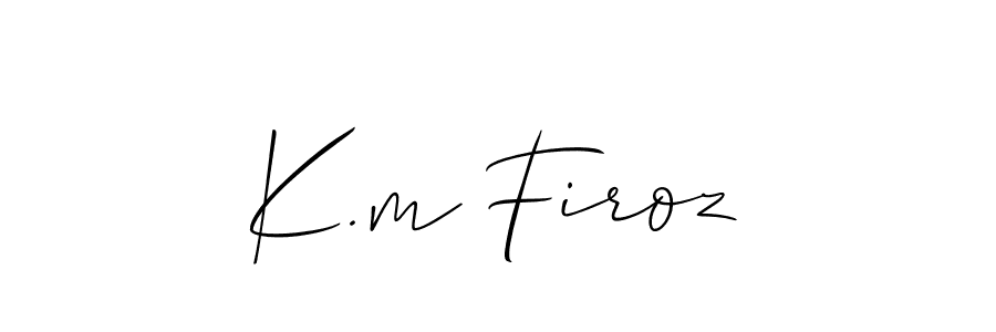 Make a short K.m Firoz signature style. Manage your documents anywhere anytime using Allison_Script. Create and add eSignatures, submit forms, share and send files easily. K.m Firoz signature style 2 images and pictures png