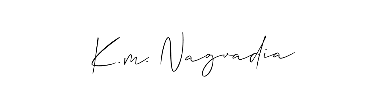 The best way (Allison_Script) to make a short signature is to pick only two or three words in your name. The name K.m. Nagvadia include a total of six letters. For converting this name. K.m. Nagvadia signature style 2 images and pictures png