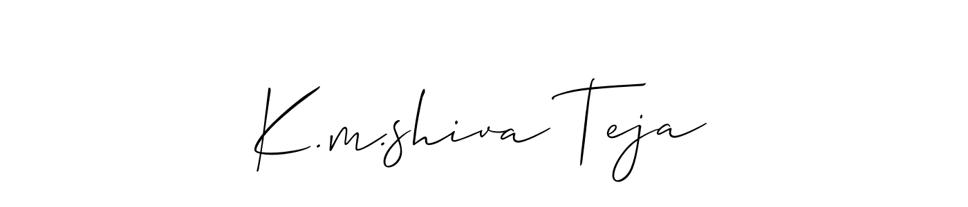 The best way (Allison_Script) to make a short signature is to pick only two or three words in your name. The name K.m.shiva Teja include a total of six letters. For converting this name. K.m.shiva Teja signature style 2 images and pictures png