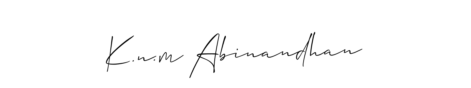 Allison_Script is a professional signature style that is perfect for those who want to add a touch of class to their signature. It is also a great choice for those who want to make their signature more unique. Get K.n.m Abinandhan name to fancy signature for free. K.n.m Abinandhan signature style 2 images and pictures png