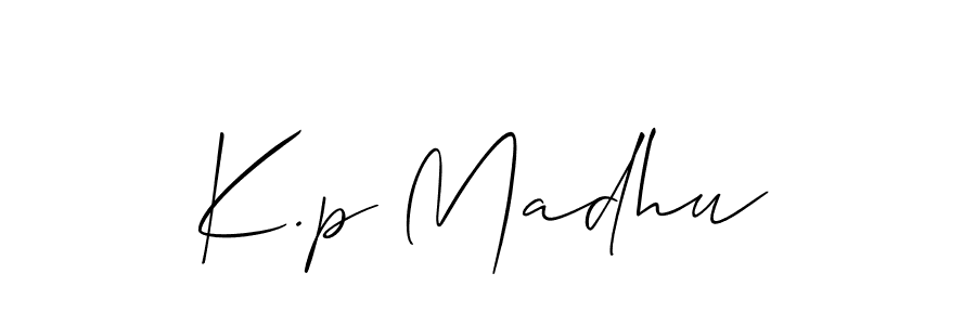 Create a beautiful signature design for name K.p Madhu. With this signature (Allison_Script) fonts, you can make a handwritten signature for free. K.p Madhu signature style 2 images and pictures png