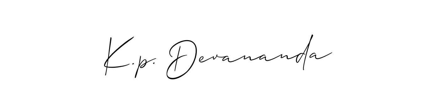 Also we have K.p. Devananda name is the best signature style. Create professional handwritten signature collection using Allison_Script autograph style. K.p. Devananda signature style 2 images and pictures png