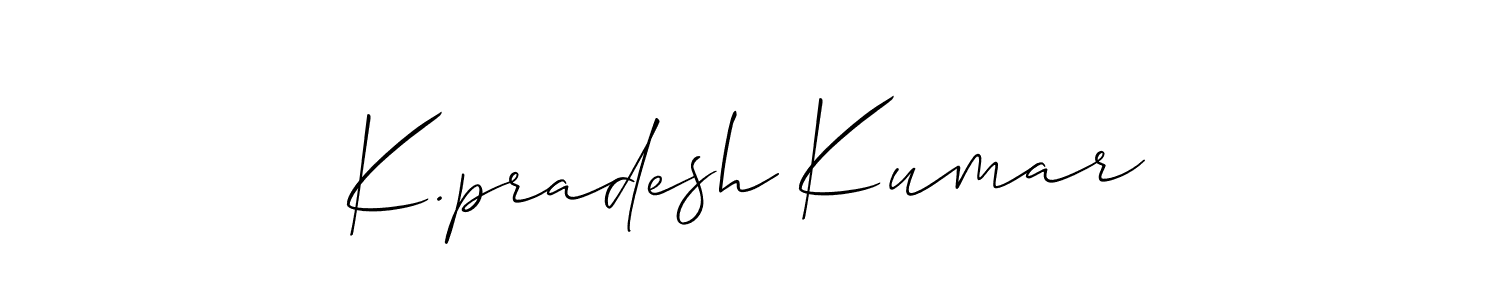 The best way (Allison_Script) to make a short signature is to pick only two or three words in your name. The name K.pradesh Kumar include a total of six letters. For converting this name. K.pradesh Kumar signature style 2 images and pictures png