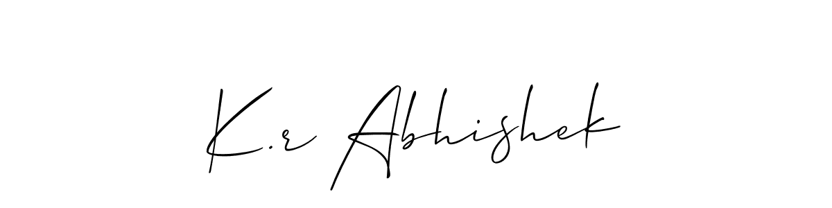 if you are searching for the best signature style for your name K.r Abhishek. so please give up your signature search. here we have designed multiple signature styles  using Allison_Script. K.r Abhishek signature style 2 images and pictures png