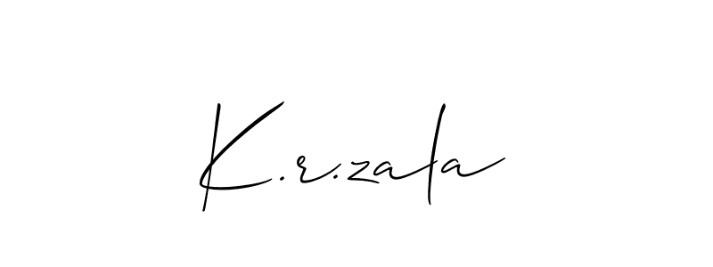 Allison_Script is a professional signature style that is perfect for those who want to add a touch of class to their signature. It is also a great choice for those who want to make their signature more unique. Get K.r.zala name to fancy signature for free. K.r.zala signature style 2 images and pictures png