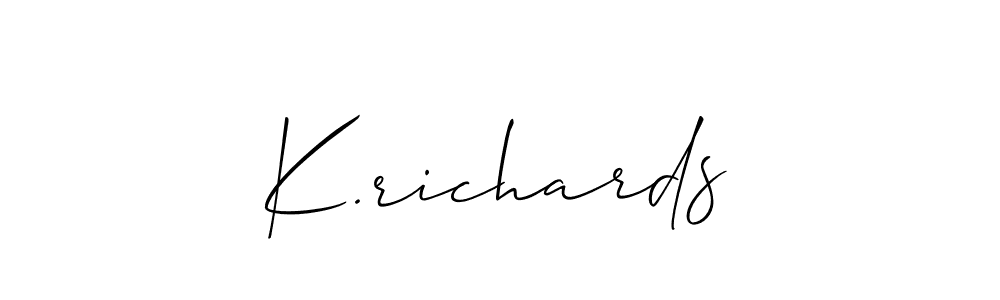 How to make K.richards name signature. Use Allison_Script style for creating short signs online. This is the latest handwritten sign. K.richards signature style 2 images and pictures png
