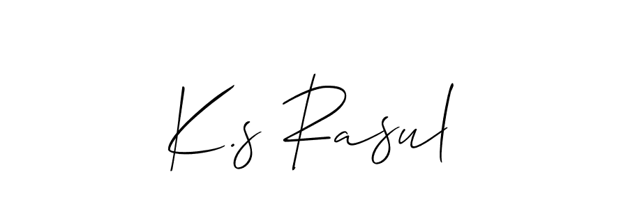 Use a signature maker to create a handwritten signature online. With this signature software, you can design (Allison_Script) your own signature for name K.s Rasul. K.s Rasul signature style 2 images and pictures png