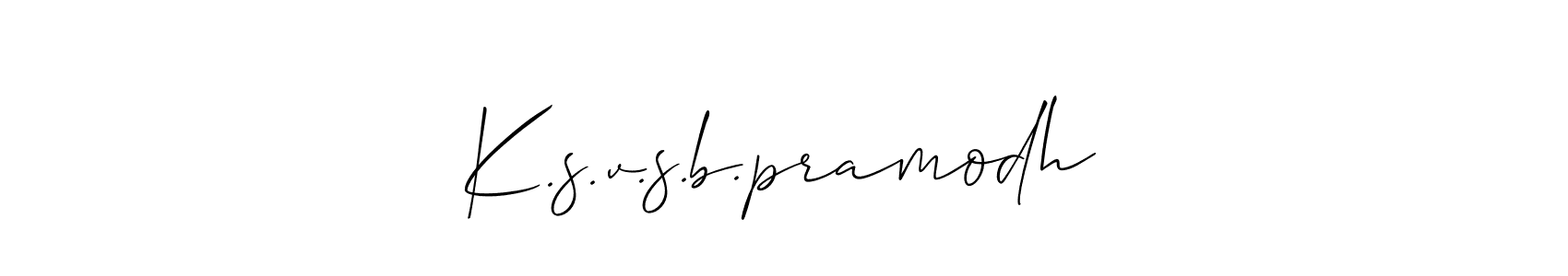 if you are searching for the best signature style for your name K.s.v.s.b.pramodh. so please give up your signature search. here we have designed multiple signature styles  using Allison_Script. K.s.v.s.b.pramodh signature style 2 images and pictures png