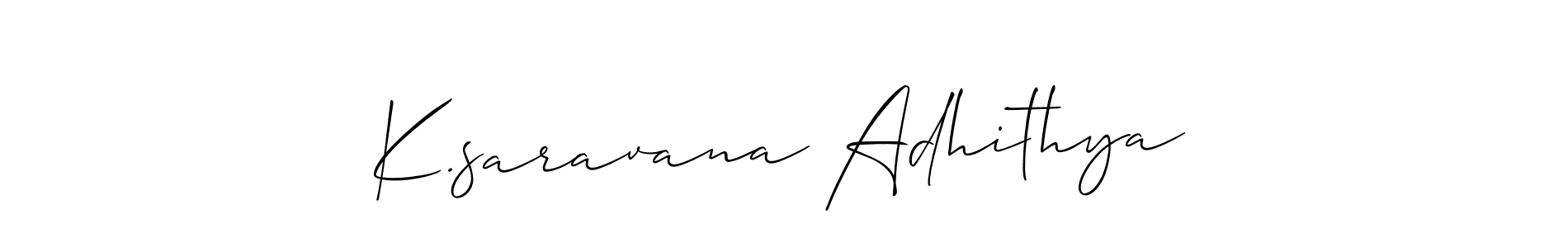 Similarly Allison_Script is the best handwritten signature design. Signature creator online .You can use it as an online autograph creator for name K.saravana Adhithya. K.saravana Adhithya signature style 2 images and pictures png