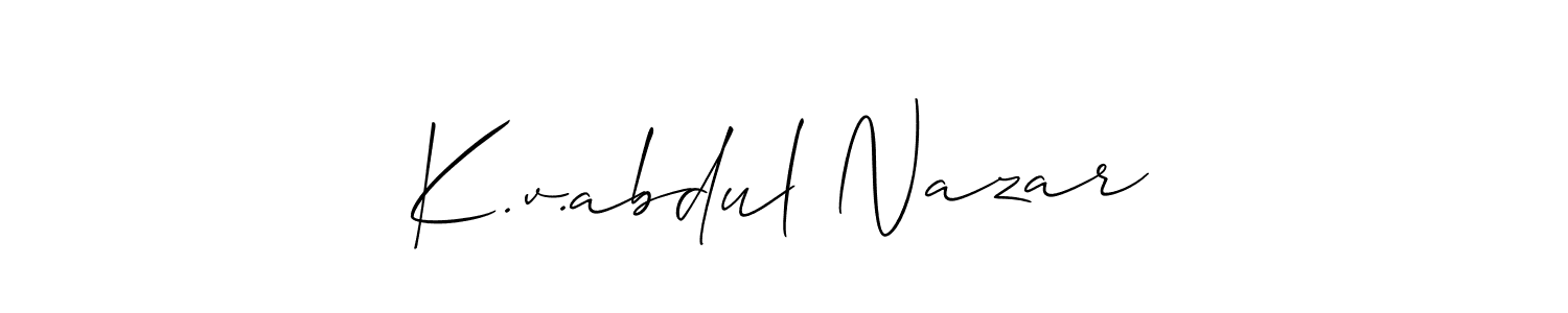 Make a short K.v.abdul Nazar signature style. Manage your documents anywhere anytime using Allison_Script. Create and add eSignatures, submit forms, share and send files easily. K.v.abdul Nazar signature style 2 images and pictures png