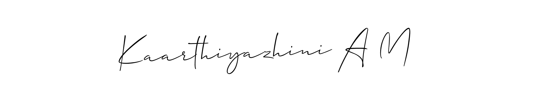 Design your own signature with our free online signature maker. With this signature software, you can create a handwritten (Allison_Script) signature for name Kaarthiyazhini A M. Kaarthiyazhini A M signature style 2 images and pictures png