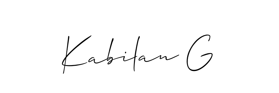 Also You can easily find your signature by using the search form. We will create Kabilan G name handwritten signature images for you free of cost using Allison_Script sign style. Kabilan G signature style 2 images and pictures png