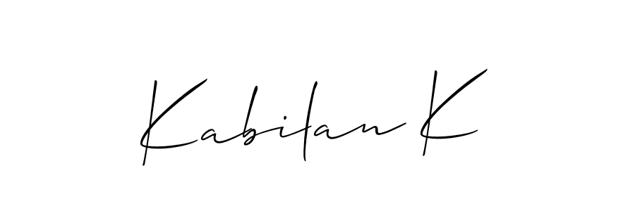 if you are searching for the best signature style for your name Kabilan K. so please give up your signature search. here we have designed multiple signature styles  using Allison_Script. Kabilan K signature style 2 images and pictures png