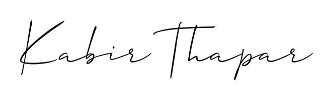 Designed for modern professionals: Kabir Thapar name signature crafted with Allison_Script script. Ready for digital PDF workflows. Kabir Thapar signature style 2 images and pictures png