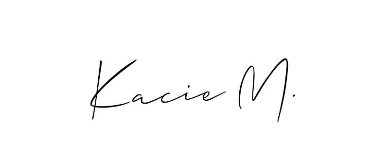 The best way (Allison_Script) to make a short signature is to pick only two or three words in your name. The name Kacie M. include a total of six letters. For converting this name. Kacie M. signature style 2 images and pictures png