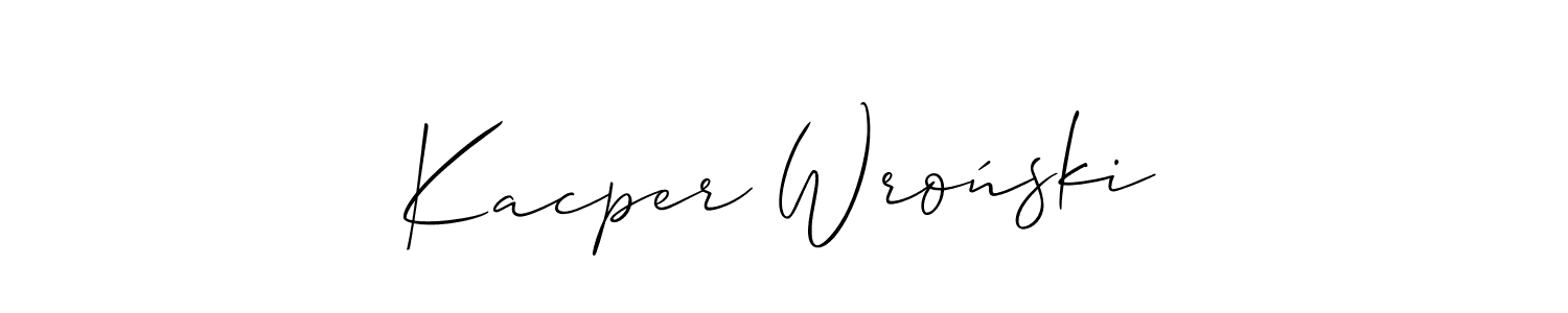 This is the best signature style for the Kacper Wroński name. Also you like these signature font (Allison_Script). Mix name signature. Kacper Wroński signature style 2 images and pictures png