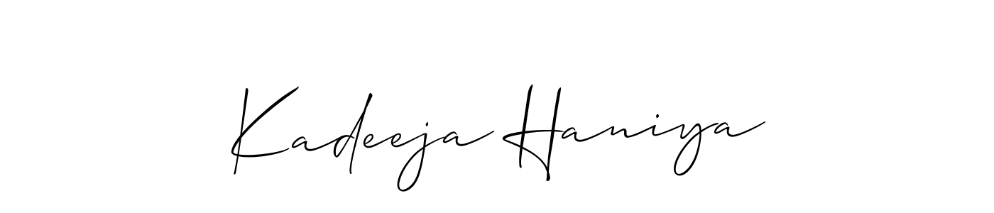 Allison_Script is a professional signature style that is perfect for those who want to add a touch of class to their signature. It is also a great choice for those who want to make their signature more unique. Get Kadeeja Haniya name to fancy signature for free. Kadeeja Haniya signature style 2 images and pictures png