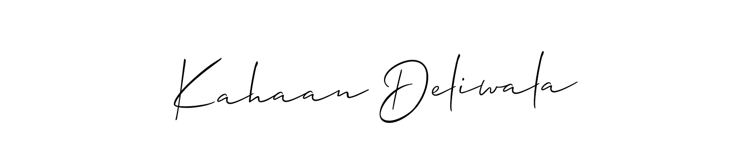 The best way (Allison_Script) to make a short signature is to pick only two or three words in your name. The name Kahaan Deliwala include a total of six letters. For converting this name. Kahaan Deliwala signature style 2 images and pictures png