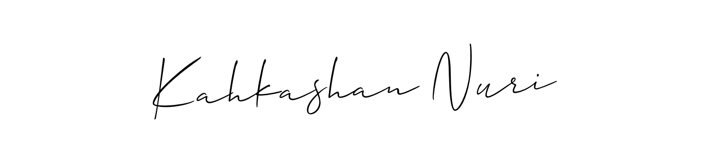 Use a signature maker to create a handwritten signature online. With this signature software, you can design (Allison_Script) your own signature for name Kahkashan Nuri. Kahkashan Nuri signature style 2 images and pictures png