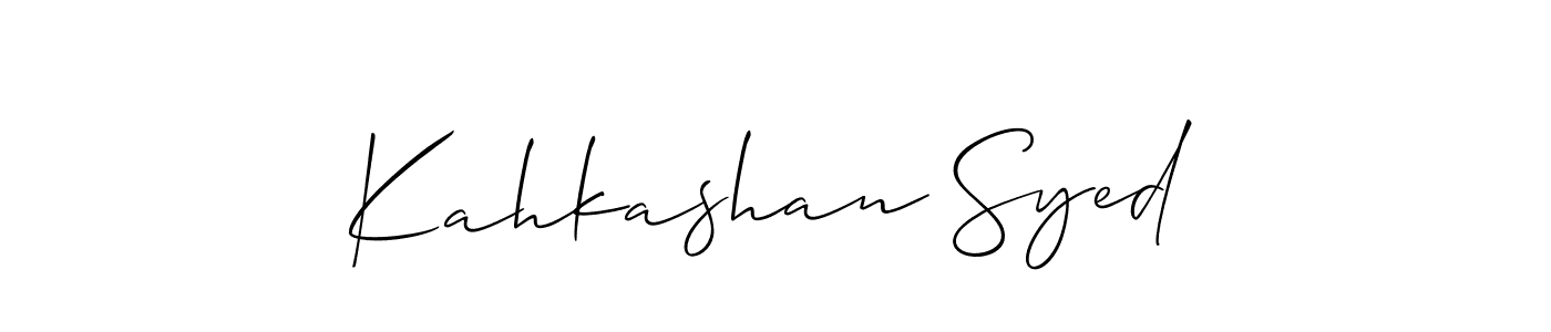 It looks lik you need a new signature style for name Kahkashan Syed. Design unique handwritten (Allison_Script) signature with our free signature maker in just a few clicks. Kahkashan Syed signature style 2 images and pictures png