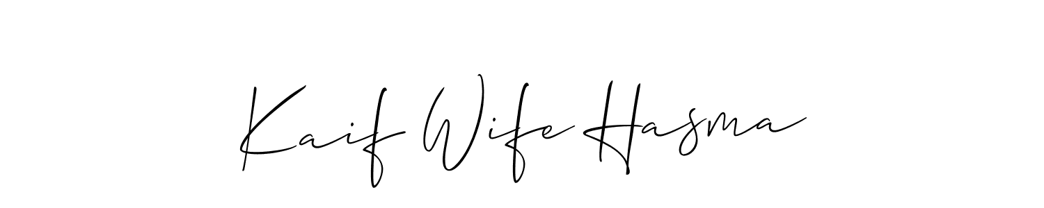 Make a beautiful signature design for name Kaif Wife Hasma. With this signature (Allison_Script) style, you can create a handwritten signature for free. Kaif Wife Hasma signature style 2 images and pictures png